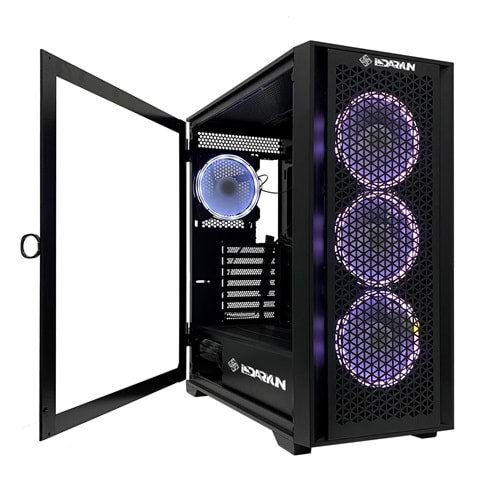 Daryun Nirsa Pro 4 x 120 mm RGB Fanlı E*ATX Siyah Gaming Bilgisayar Kasası